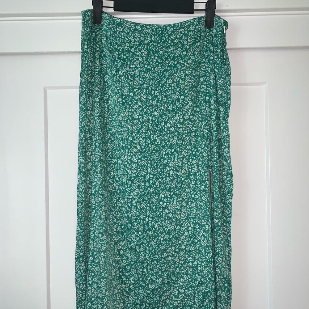 Green Floral Midi Skirt